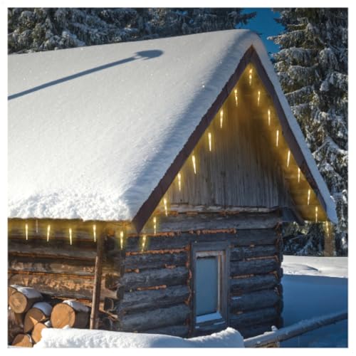 com-four® LED Weihnachtsbeleuchtung im Eiszapfen-Design für innen und außen - Weihnachtliche Lichterkette mit Timerfunktion - Outdoor Zapfen-Lichterkette mit 40 LEDs (01 Stück - warm-weiß 40 LEDs) von com-four