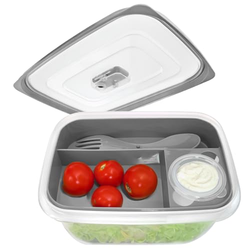 com-four® Lunch-Box in grau mit Besteck und Soßendose - Bento-Box für Arbeit, Schule, Uni und Reisen - Brotdose spülmaschinen- und mikrowellengeeignet (01 Stück - grau - 19 cm) von com-four