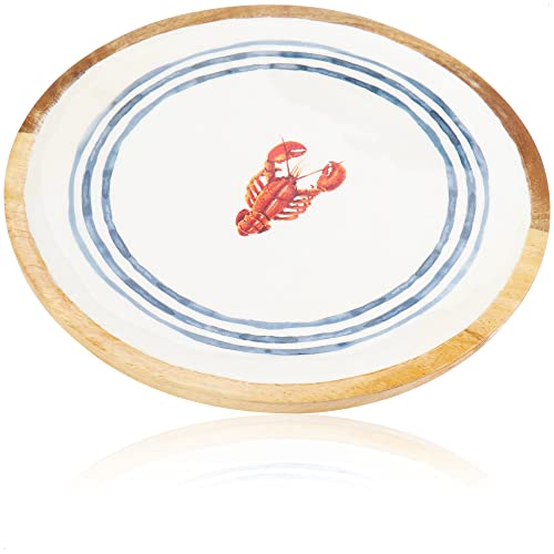 com-four® Maritimes Tablett aus Mangoholz mit bedruckter Folie, lackiert - Flacher Mangoholz-Teller mit Meerestier-Motiv - Servierbrett - Deko-Tablett [Auswahl variiert] (01 Teller - Mangoholz/Lack) von com-four