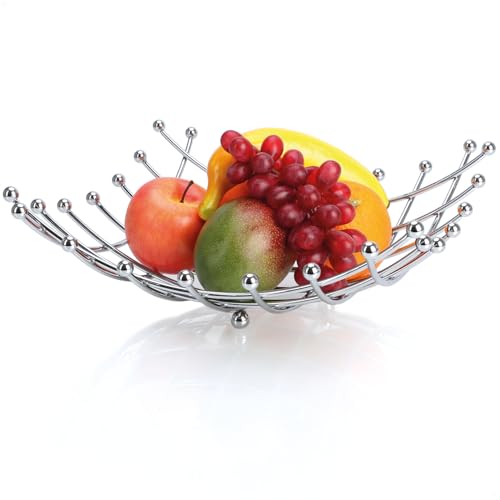 com-four® Obstschale aus verchromtem Edelstahl - dekorativer Obstkorb silberfarben - Obstschale im modernen Design (silberfarben (verchromt)) von com-four