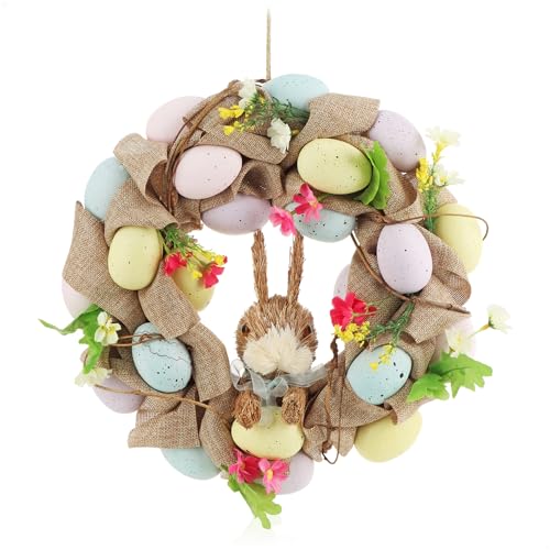 COM-FOUR® Osterkranz mit Ostereiern und Osterhase, dekorativer Türkranz mit Aufhänger, toller Wandkranz, stylische Osterdekoration von com-four