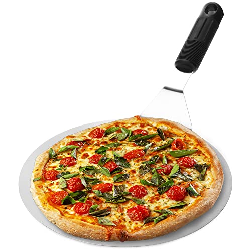 com-four® Pizzaschaufel aus rostfreiem Edelstahl - Pizza- und Kuchenheber mit Kunststoffgriff - Runder Pizzaschieber für Pizza, Flammkuchen und Brot (silberfarben/schwarz - rund) von com-four