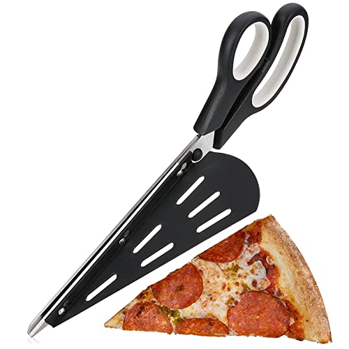 com-four® Pizzaschere mit Servierfläche, Pizzaschneider mit Edelstahl-Klingen und integrierter Pizzaschaufel (1x Pizzaschere 30.5 cm) von com-four