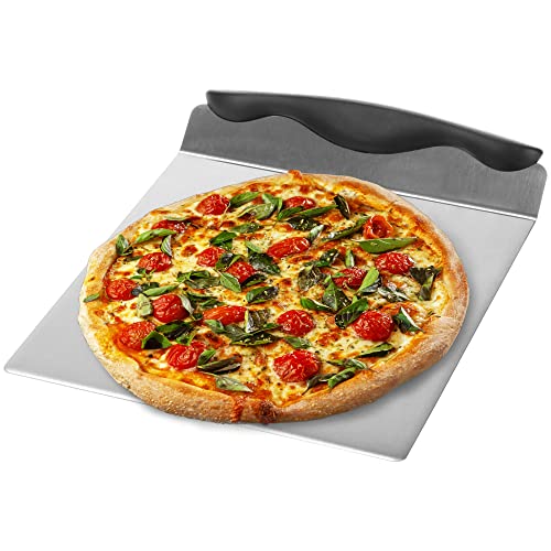 com-four® Pizzaschieber aus Edelstahl - Tortenhebe-Blech mit Kunststoffgriff - Kuchen- und Pizzaheber - Pizzaschaufel mit 20,5 x 20,5 cm (schwarz/silberfarben - eckig) von com-four