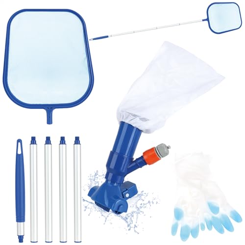 com-four® Pool-Reinigungsset mit Skimmer-Netz, Poolbürste und Teleskopstange – Poolzubehör für die Reinigung von Schwimmbecken, Teichen und Springbrunnen von com-four