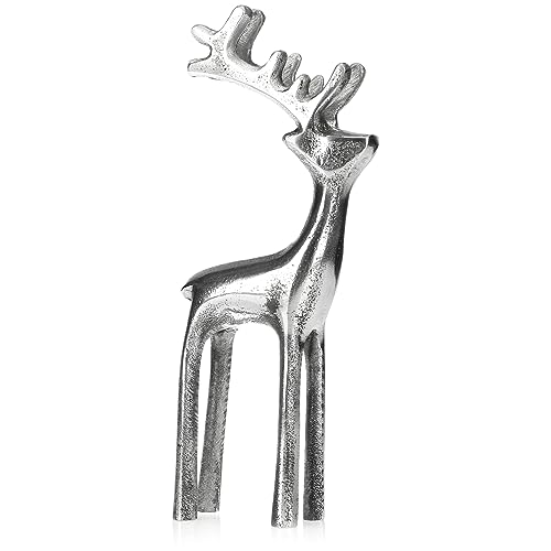 com-four® Rentier-Skulptur- Dekofigur aus Aluminium - weihnachtliches und Elegantes Wohnaccessoire - Metall-Austeller für die Winterzeit (01 Stück - groß) von com-four