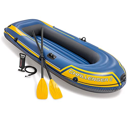 com-four® Ruderboot-Set für 2 Personen - Schlauchboot mit Paddeln und Pumpe - Luftboot mit 2 Rudern, Doppelhubpumpe - Paddelboot für Angler, Schwimmer, Taucher (2-Sitzer blau) von com-four