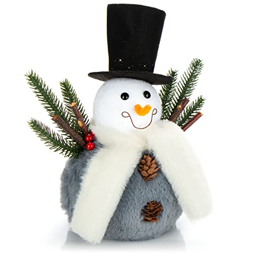 com-four® Schneemann Figur Größe L, süße Weihnachtsdeko, optimal als Tischdeko zur Adventszeit, schöne Dekofigur für Innen, 25 cm (weiß-grau - L) von com-four