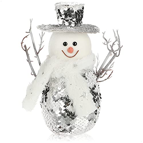 com-four® Schneemann Figur Größe M, Weihnachtsdeko mit Wendepailletten, optimal als Tischdeko zur Adventszeit, schöne Dekofigur für Innen (silberfarben-weiß - M) von com-four