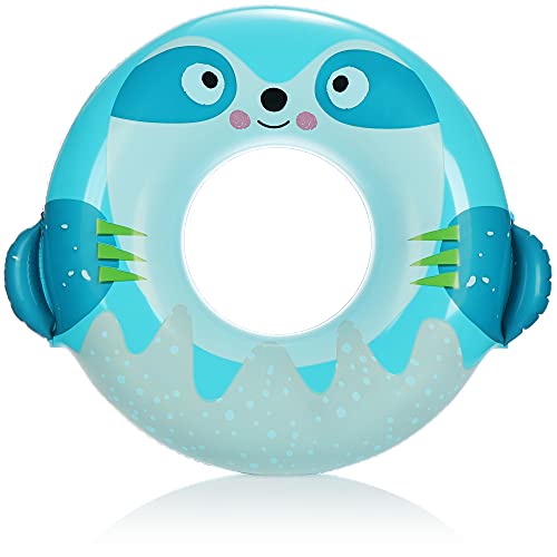 com-four® Schwimmreifen - Großer bunter Schwimmring für Badespaß - Kinderschwimmreifen zum Baden mit Tier-Motiv (01 Stück - Faultier/blau) von com-four