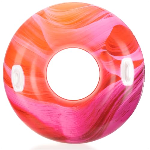com-four® Schwimmreifen - rot-oranger Schwimmring für Badespaß im Mamor-Design - Luftreifen mit Griffen - aufblasbarer Badering für Pool, Freibad, See, Strand - Schwimmhilfe (1 Stück - rot) von com-four