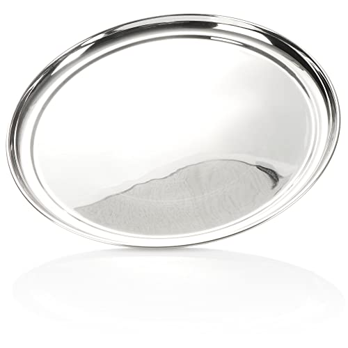 com-four® Servier-Tablett aus Edelstahl - rundes Tablett - Edelstahl-Gastrotablett (1 Stück - rund 33cm mit Rand) von com-four