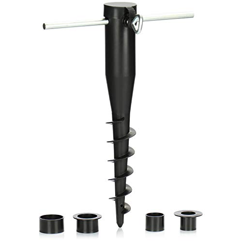 com-four® Sonnenschirmhalter aus Kunststoff - Bodenhülse für den Garten - Standfuß für Schirme - Schirmständer mit Eindrehstange - Erdspieß mit Stockdurchmesser von 25-45 mm (schwarz) von com-four