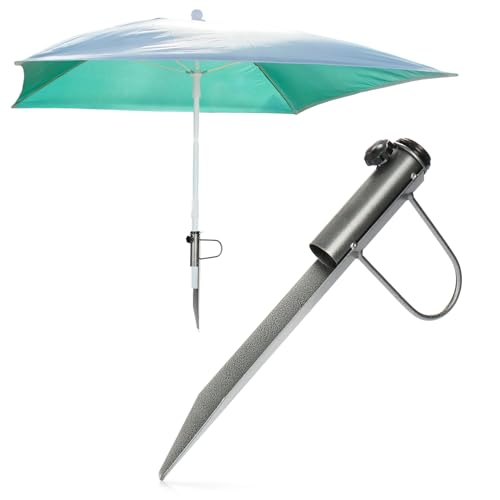 com-four® Sonnenschirmhalter aus massivem Metall - Schirmständer mit Griff, für Kies- und Sandboden - Standfuß für Sonnenschirme mit Ø 25/32/35 mm (silberfarben) von com-four