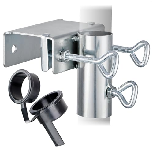 com-four® Sonnenschirmhalter aus verzinktem Stahl - verstellbare Schirmbefestigung für Balkongeländer mit 2 Adapterhülsen - Massive Sonnen-Schirm-Halterung für Balkonbrüstung (Ø 25-38mm - 1 Stück) von com-four