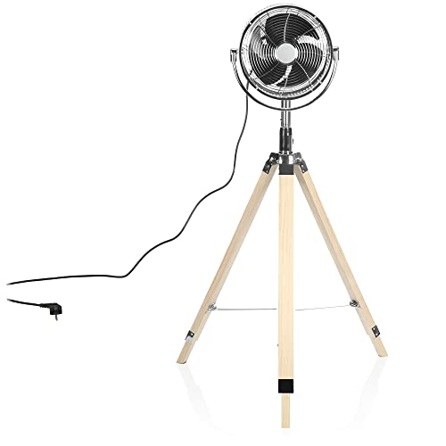 com-four® Standventilator 80 W - höhenverstellbarer Bodenventilator mit 3 Leistungsstufen - moderner Lüfter aus Holz und Metall - 360° drehbar - Windmühle (80 W - Standventilator) von com-four