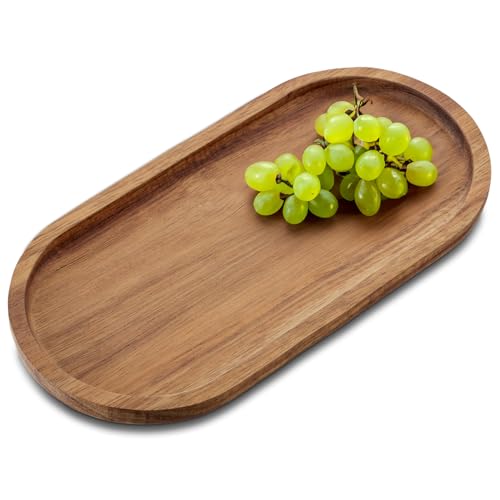 com-four® Tablett aus Akazienholz - längliches Deko-Brett - Serviertablett für Tischdekoration - Holzablage - dekorative Servierplatte für Snacks, Käse, Wurst - Holztablett (1 Stück - oval) von com-four