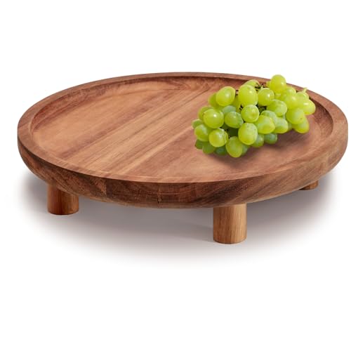 com-four® Tablett aus Akazienholz - rundes Deko-Brett mit 4 Beinen - Serviertablett - dekorative Holzablage - Servierplatte für Snacks, Käse, Wurst - Holztablett von com-four