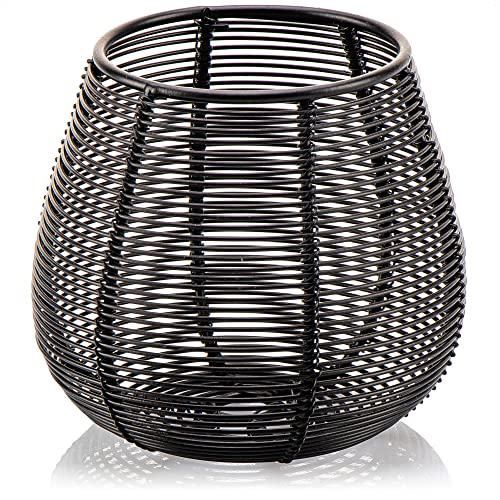 com-four® Teelichthalter aus Metall - dekorativer Kerzenständer - Draht-Windlicht - Kerzenhalter als Raumdekoration - Wohnaccessoire - Korb-Kerzenleuchte (schwarz - 1 Stück - L) von com-four