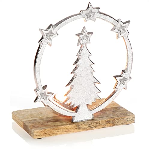 com-four® Teelichthalter mit Tannenbaum-Motiv - Weihnachtlicher Kerstenständer mit Holz-Sockel - dekorativer Kerzenhalter Weihnachten - Weihnachtsdeko (Tannenbaum mit Sockel) von com-four