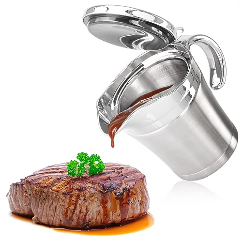 com-four® Thermo Sauciere - Soßenkanne aus doppelwandigem Edelstahl - isolierter Saucenbehälter mit Klapp-Deckel und Henkel - hält Speisen warm oder kühl - spülmaschinengeeignet (silberfarben - 400ml) von com-four