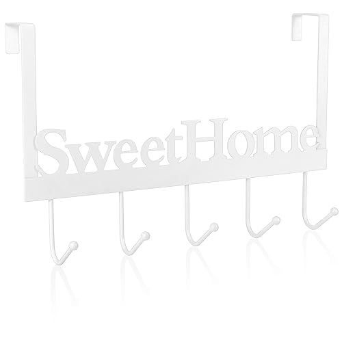com-four® Türhängeleiste mit Schriftzug - Türgarderobe mit 5 Haken - Kleiderhaken für Türen mit einer Breite von bis zu 4,5 cm - Türhaken (01 Stück - Sweet Home) von com-four
