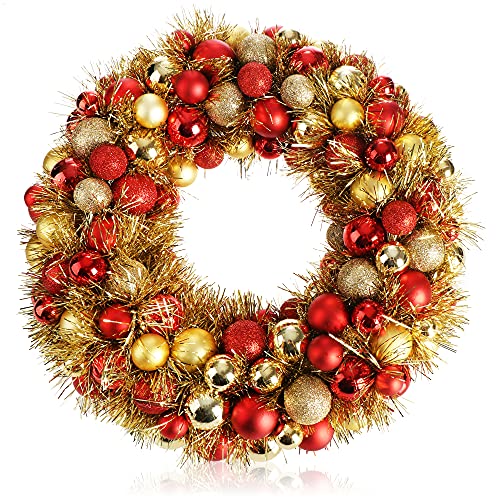 com-four® Türkranz Weihnachten - Adventskranz mit Lametta und Christbaumkugeln in schönen Farben Ø ca. 40 cm - toll glänzende Weihnachtsdeko - Tischkranz von com-four