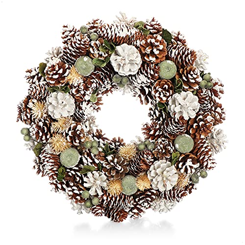 COM-FOUR® Türkranz Weihnachten - Adventskranz mit Pinienzapfen und grünen Äpfeln - Deko- und Tischkranz - liebevolle Handarbeit (Adventskranz XL) von com-four