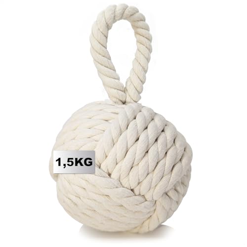 com-four® Türstopper - 1,5 kg Schwerer Türhalter im Türkenbundknoten-Design - Funktionelles Wohnaccessoire - Affenfaust Fenster-Stopper - Bremsblock für Fenster und Türen (Knoten - beige) von com-four
