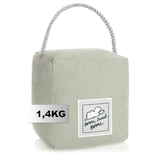 COM-FOUR® Türstopper mit Griff, schwerer 1,4 kg Türhalter, funktionelles Wohnaccessoire, Stopper für Fenster und Türen, optimal bei Durchzug (Eckig - hellgrau) von com-four
