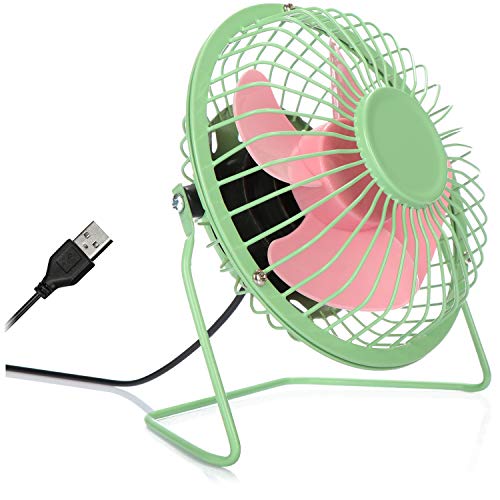 com-four® USB Tischventilator, leiser Mini-Ventilator für Büro und Schreibtisch, cooler Standventilator in sommerlich frohen Farben (grün pink) von com-four
