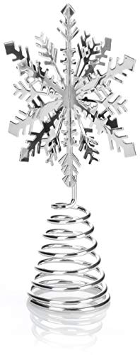 com-four® Weihnachtsbaumspitze Schneeflocke - Christbaumspitze für den Weihnachtsbaum - Schneeflocke zum Hinstellen für Weihnachten (silberfarben) von com-four