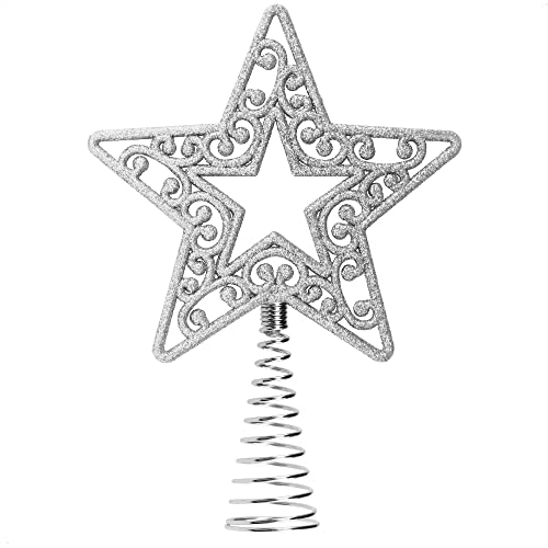 com-four® Weihnachtsbaumspitze für den Tannenbaum - passend für Jede Baumspitze - weihnachtliche Dekoration - robust und bruchsicher - glitzernder Stern als Christbaumspitze von com-four