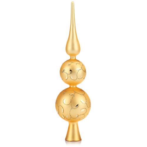 com-four® Weihnachtsbaumspitze glänzend - Christbaumspitze aus Glas für Weihnachten - Tannenbaumspitze dekoriert für den Christbaum (31cm - Inkagold Doppelkugel) von com-four