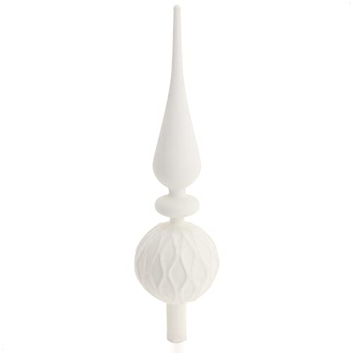 com-four® Weihnachtsbaumspitze glänzend - Christbaumspitze aus echtem Glas für Weihnachten - Tannenbaumspitze für den Christbaum (31cm - Just White) von com-four