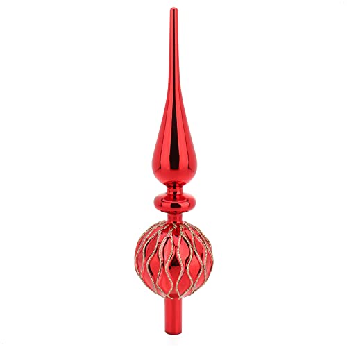 com-four® Weihnachtsbaumspitze glänzend - Christbaumspitze aus echtem Glas für Weihnachten - Tannenbaumspitze für den Christbaum (31cm - Merry Red) von com-four