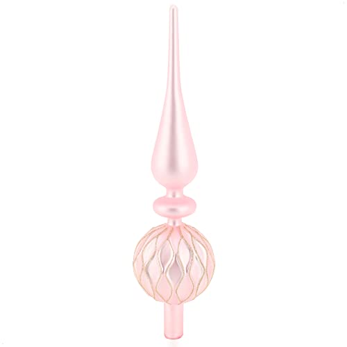 com-four® Weihnachtsbaumspitze glänzend - Christbaumspitze aus echtem Glas für Weihnachten - Tannenbaumspitze für den Christbaum (31cm - Pink Blush) von com-four