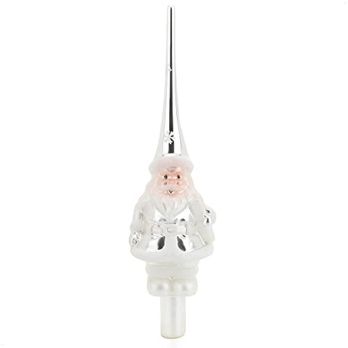 com-four® Weihnachtsbaumspitze glänzend - Christbaumspitze aus echtem Glas für Weihnachten - Tannenbaumspitze mit Weihnachtsmann (28cm - Weihnachtsmann Frosty Silver) von com-four
