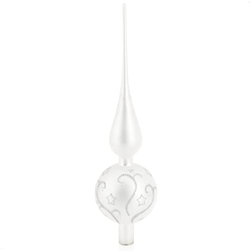 com-four® Weihnachtsbaumspitze matt 33 cm- Christbaumspitze aus echtem Glas für Weihnachten - Tannenbaumspitze für den Christbaum mit Glitzerelementen von com-four