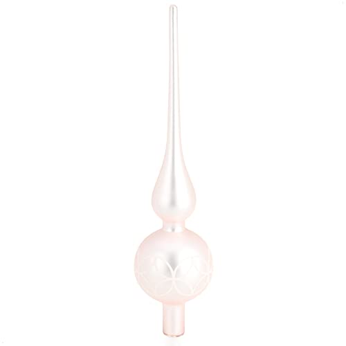 com-four® Weihnachtsbaumspitze mit Muster - Christbaumspitze aus echtem Glas für Weihnachten - Tannenbaumspitze für den Christbaum (28cm - eisrosa matt) von com-four