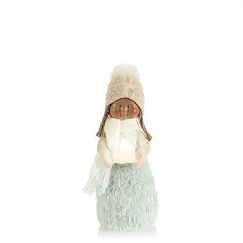 com-four® Weihnachtsdeko Mädchen mit Kerze - Weihnachtsfigur stehend - Dekofigur zu Weihnachten - Standfigur mit flackerndem LED-Licht (Größe 1 - Mädchen blau) von com-four