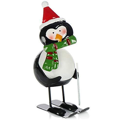 com-four® Weihnachtsdeko Pinguin Figur aus Metall - Weihnachtsfigur stehend - Dekofigur zu Weihnachten - Wackelfigur aus Blech von com-four