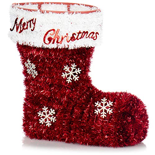 com-four® Weihnachtsdeko Stiefel - glitzernder Behälter für Süßigkeiten, Trockenblumen und kleine Geschenke - Raumschmuck für Weihnachten und Advent (01 Stück - Stiefel rot) von com-four