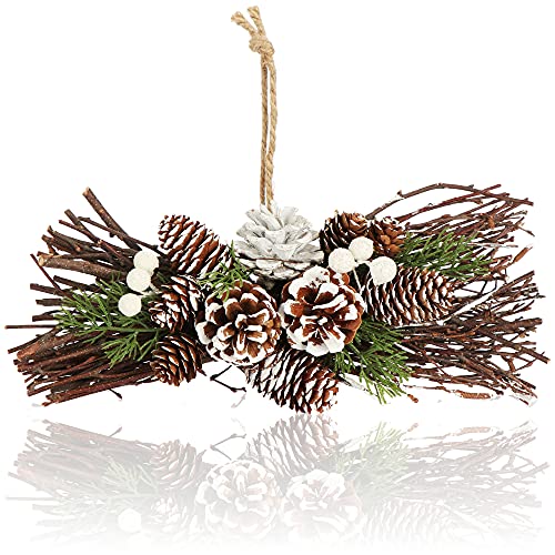 com-four® Weihnachtsgesteck - Zapfen, Zweige und glitzernde Beeren als dekorativer Wandschmuck - handgemachtes Blumenarrangement als Türdeko (Gesteck) von com-four
