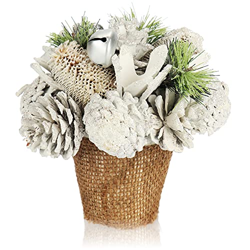 com-four® Weihnachtsgesteck im Blumentopf - Zapfen, Zweige und glitzernde Beeren im dekorativen Topf - handgemachtes Blumenarrangement als Tischdeko (Blumentopf XL) von com-four