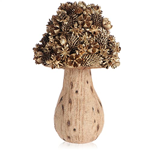 com-four® Weihnachtsgesteck im Blumentopf mit goldfarbenen Zapfen - Trockenpflanzen im dekorativen Topf - handgemachtes Blumenarrangement als Tischdeko (1 Stück - 21cm - goldfarben) von com-four