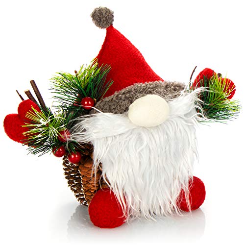 com-four® Weihnachtsmannfigur Größe L, winterliche Santa Claus-Figur mit Tannenzapfenkörper, weihnachtliche Dekoration, hinreißende Tischdeko zur Adventszeit (Santa L rot grün) von com-four