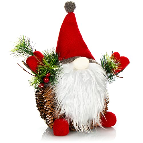 com-four® Weihnachtsmannfigur Größe XL, winterliche Santa Claus-Figur mit Tannenzapfenkörper, weihnachtliche Dekoration, hinreißende Tischdeko zur Adventszeit (Santa XL rot grün) von com-four
