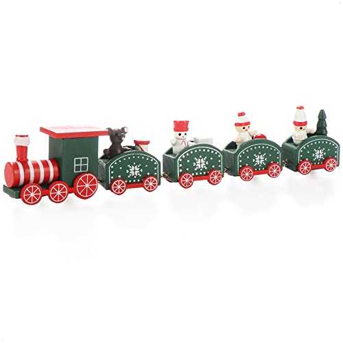 com-four® Weihnachtszug mit Vier Anhängern aus Holz - dekorativer Christmaszug - weihnachtliche Tischdekoration - Holzeisenbahn (Holz grün) von com-four