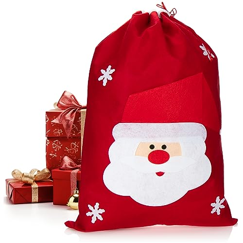 com-four® XL Geschenksack mit Weihnachtsmann-Motiv - Nikolausbeutel für Weihnachten zum Befüllen - Weihnachtssack - Gabenbeutel für Weihnachtsmannkostüm und X-Mas-Dekoration von com-four